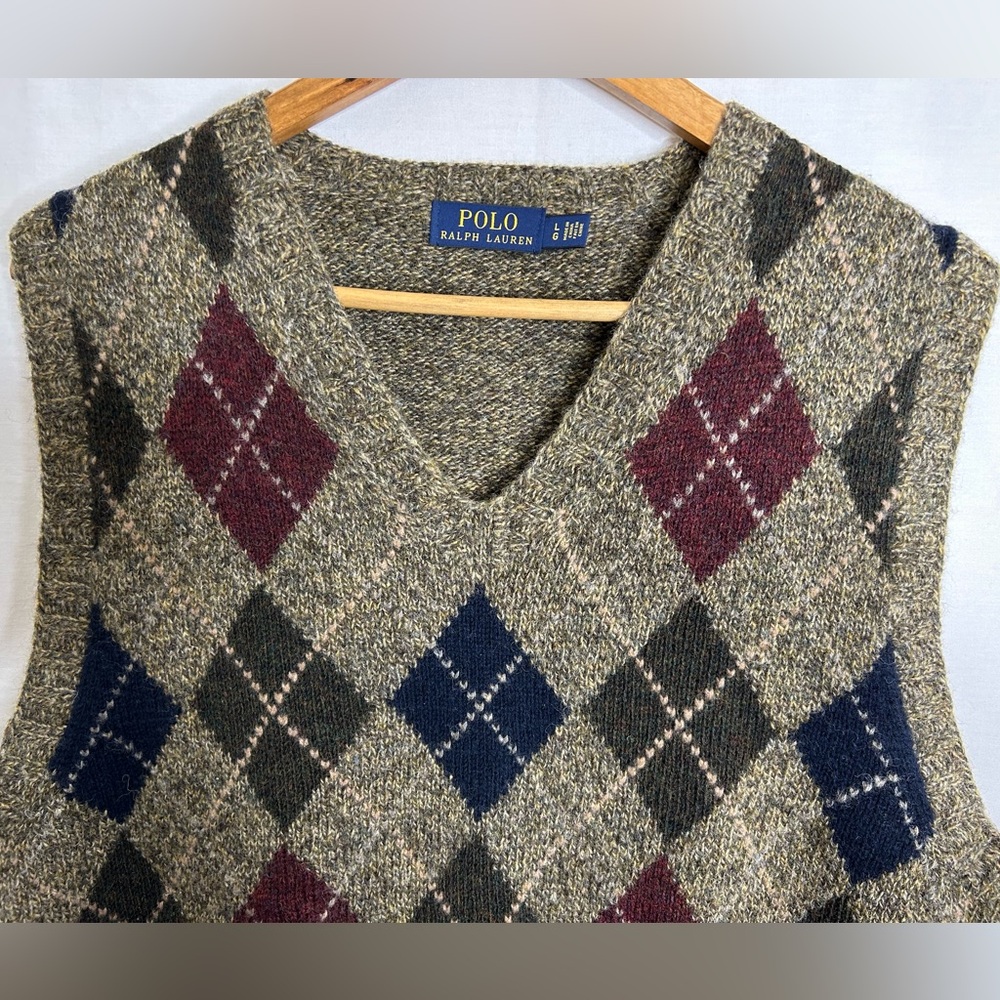 Polo by Ralph Lauren Men's V-Neck Argyle Wool Sweater Vest Size Large - Picture 3 of 6
